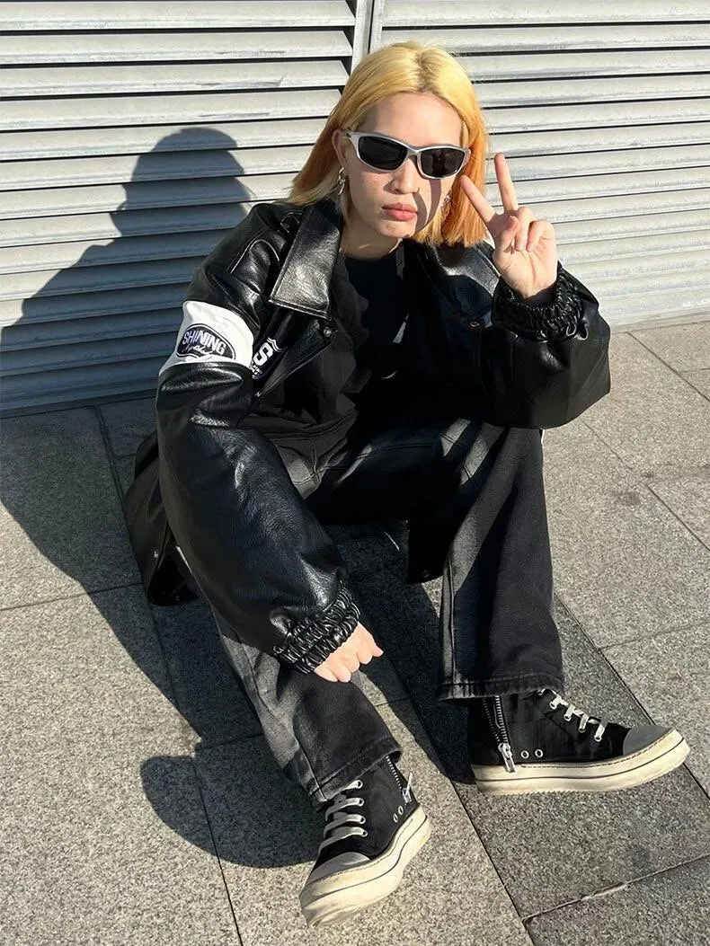 Graphic Faux Leather Jacket