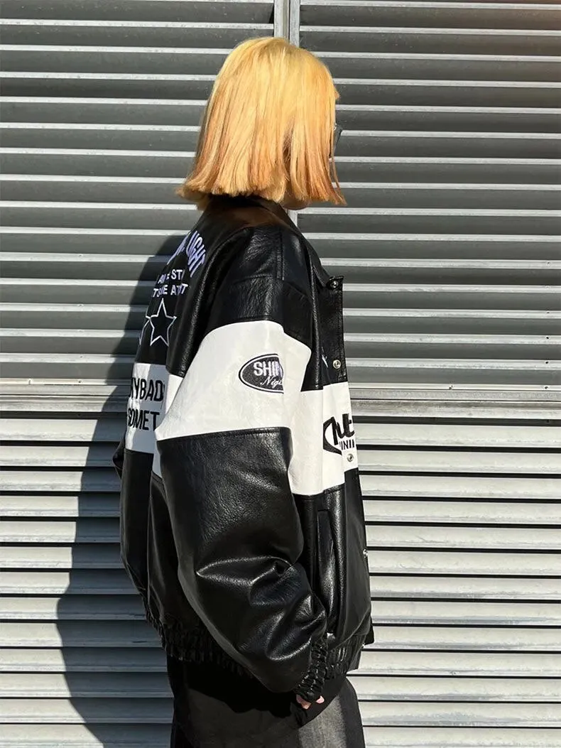 Graphic Faux Leather Jacket