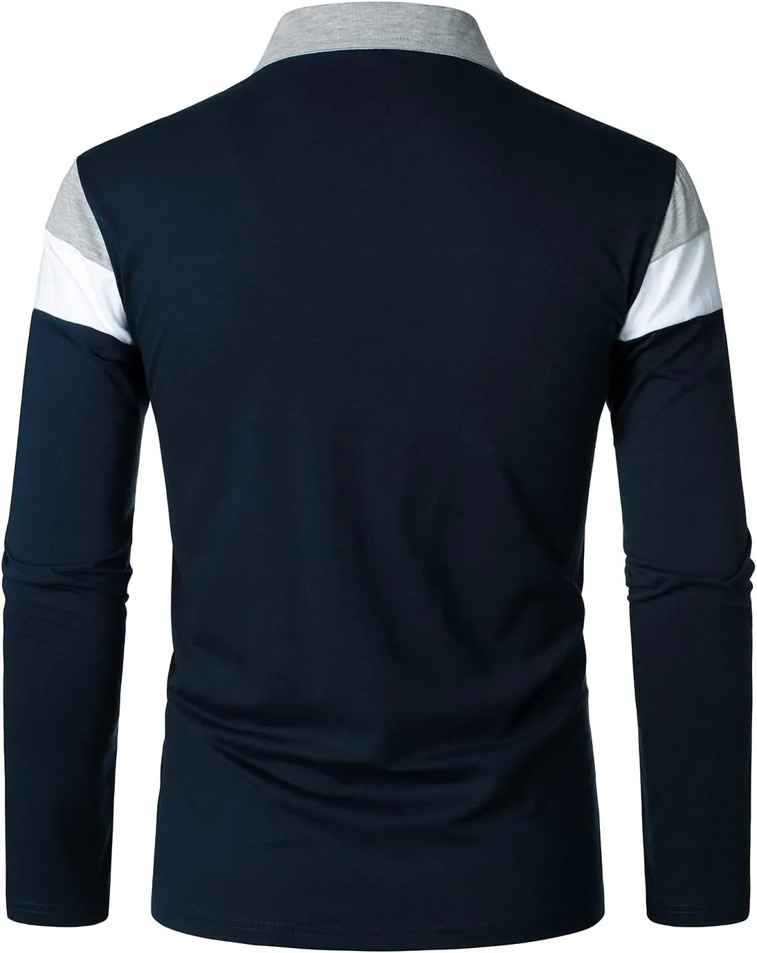 HOOD CREW Mens Long Sleeve Shirts Fashion Color Block Striped Polo Shirt