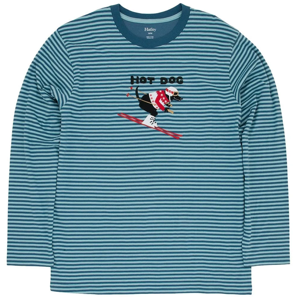 Hot Dog Skiing Men's Long Sleeve Pajama T-Shirt