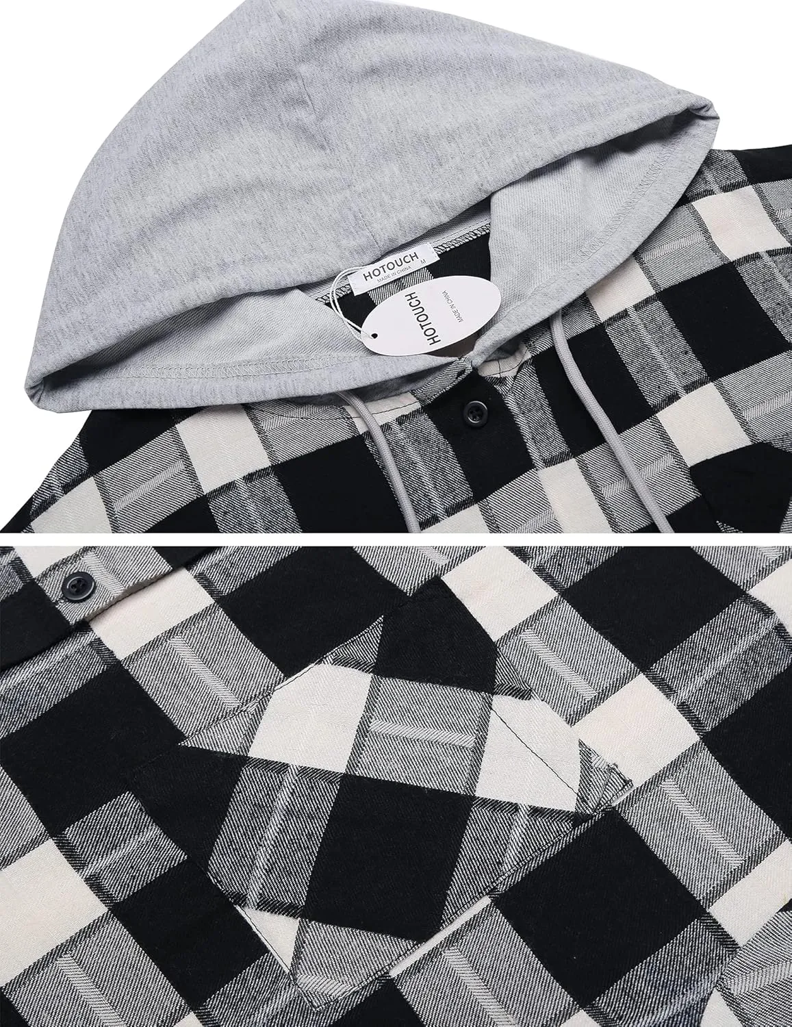 HOTOUCH Hooded Flannel Shirt Women Plaid Jacket Shacket Long Sleeve Button Down Blouse Casual Fashion Boyfriend Top Pocketed