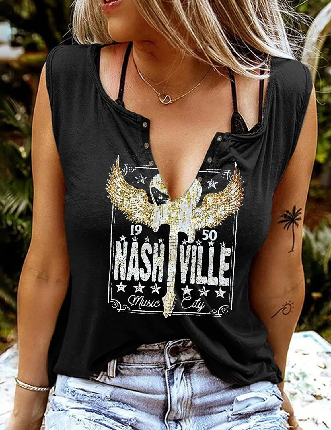iliheyov Nashville Tank Top for Women Country Music Festival Graphic Print Sleeveless Nash Music Tank Tops
