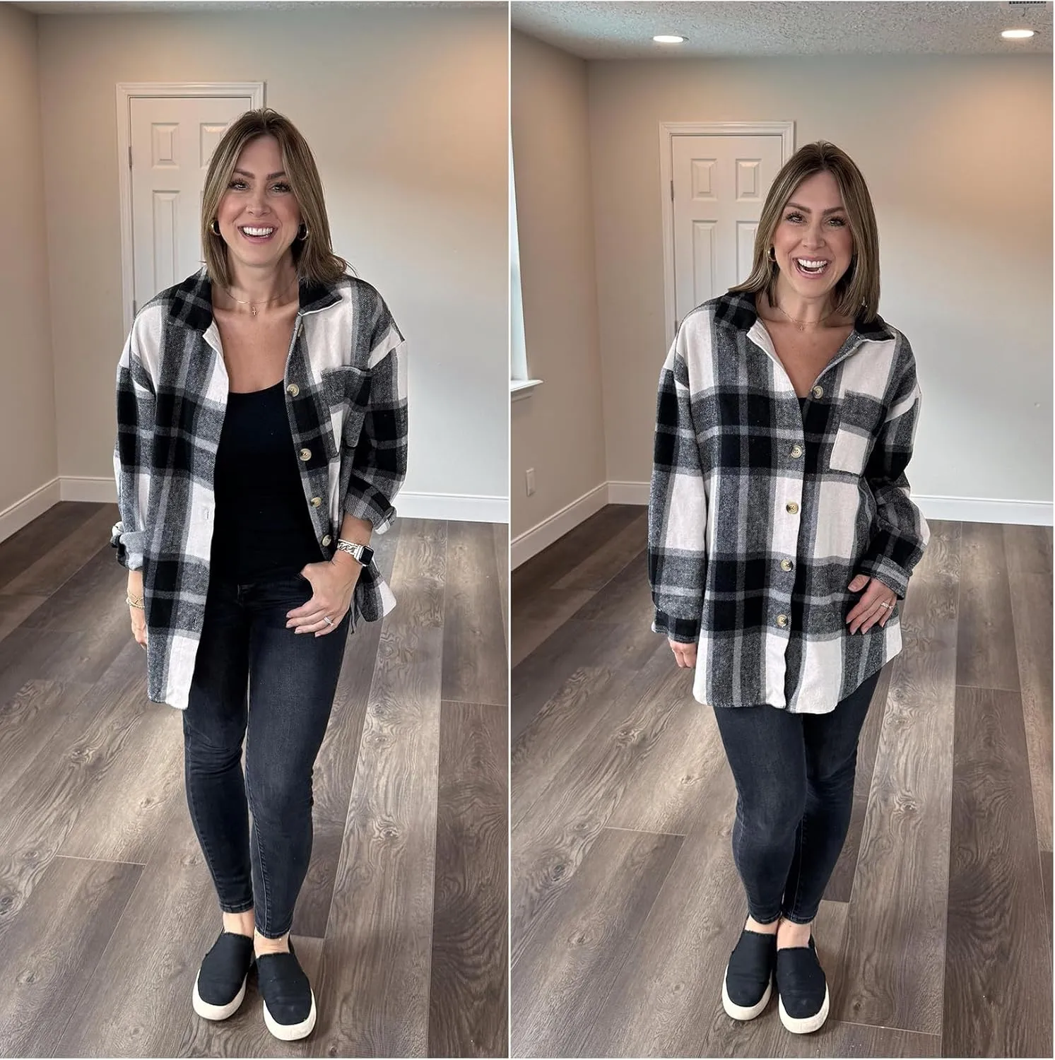 IN'VOLAND Women's Plus Size Plaid Shacket Long Sleeve Button Down Flannel Shirts Casual Jacket Coats