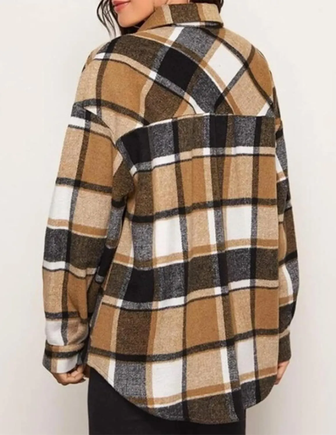 IN'VOLAND Women's Plus Size Plaid Shacket Long Sleeve Button Down Flannel Shirts Casual Jacket Coats