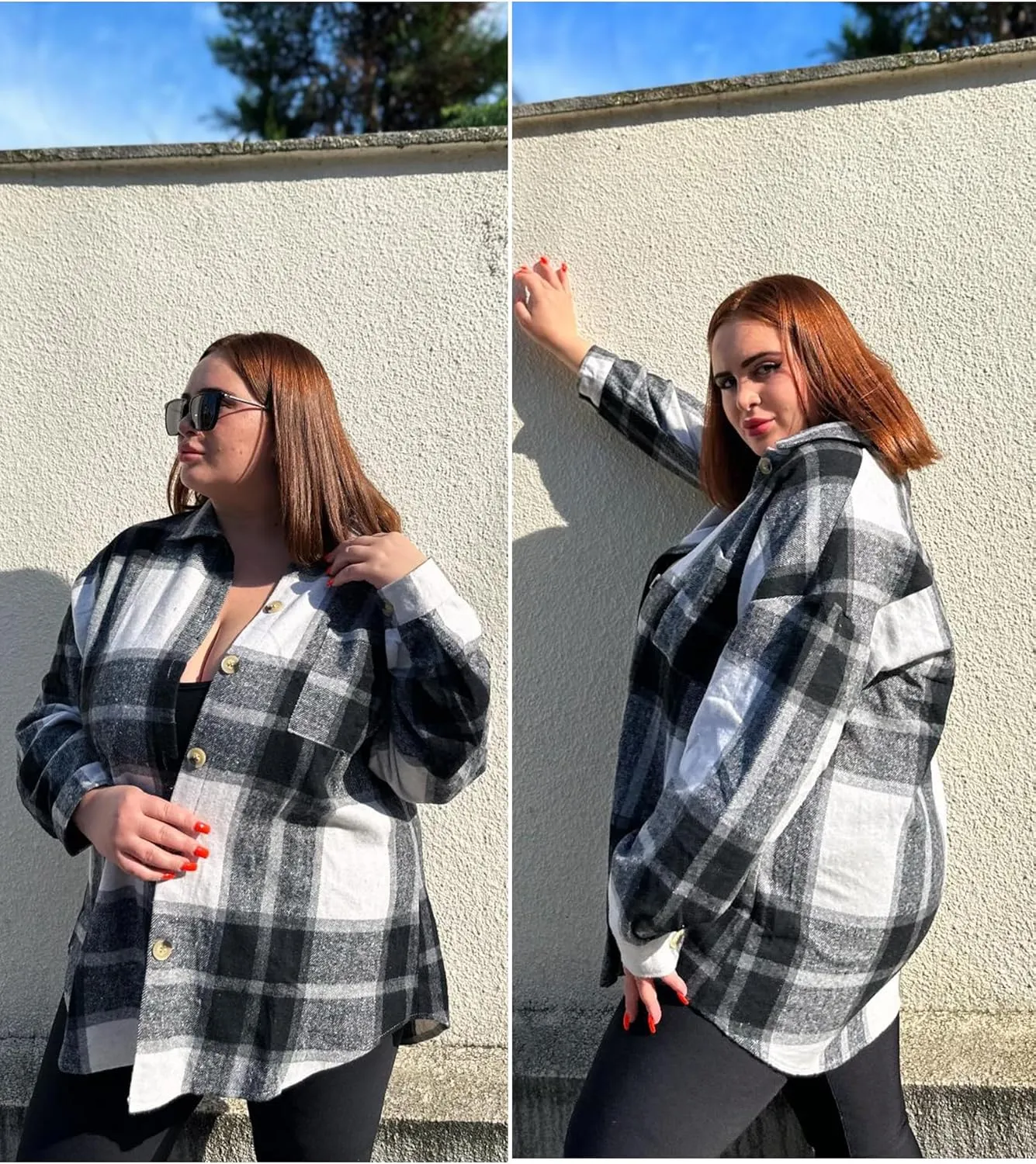 IN'VOLAND Women's Plus Size Plaid Shacket Long Sleeve Button Down Flannel Shirts Casual Jacket Coats