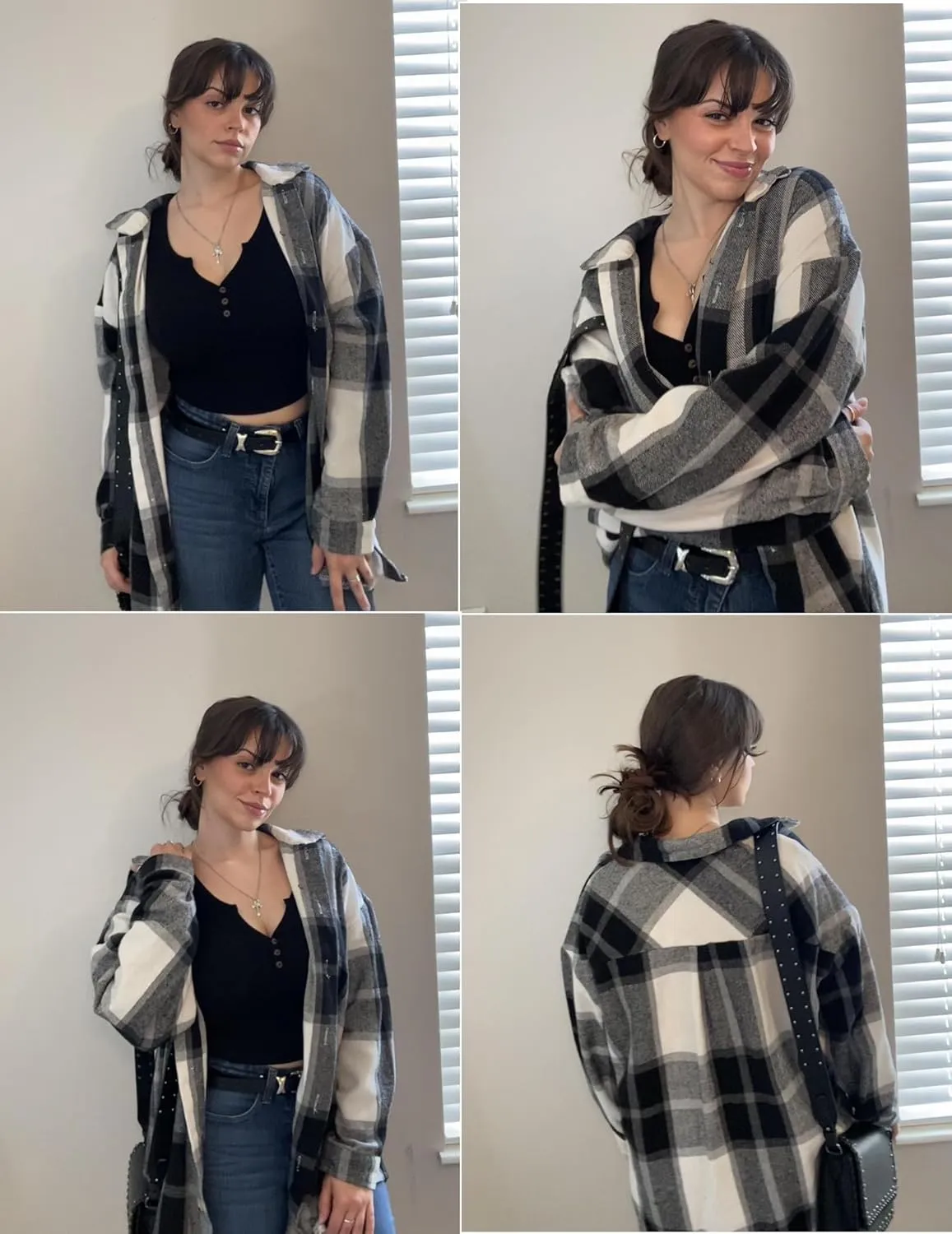 IN'VOLAND Women's Plus Size Plaid Shacket Long Sleeve Button Down Flannel Shirts Casual Jacket Coats