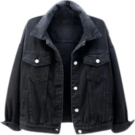Jean Jacket Women Casual Long Sleeve Button Down Lapel Cropped Denim Top Lightweight Candy Color Plus Size Blazer