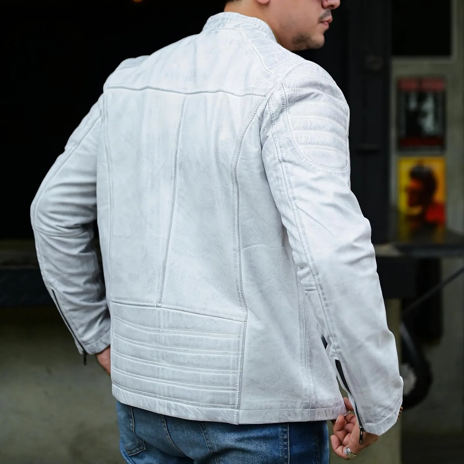 Jild Timeless Classic Leather Jacket Men - Biker Style Real Lambskin Caf Racer Vintage Look Motorcycle Jackets for Men