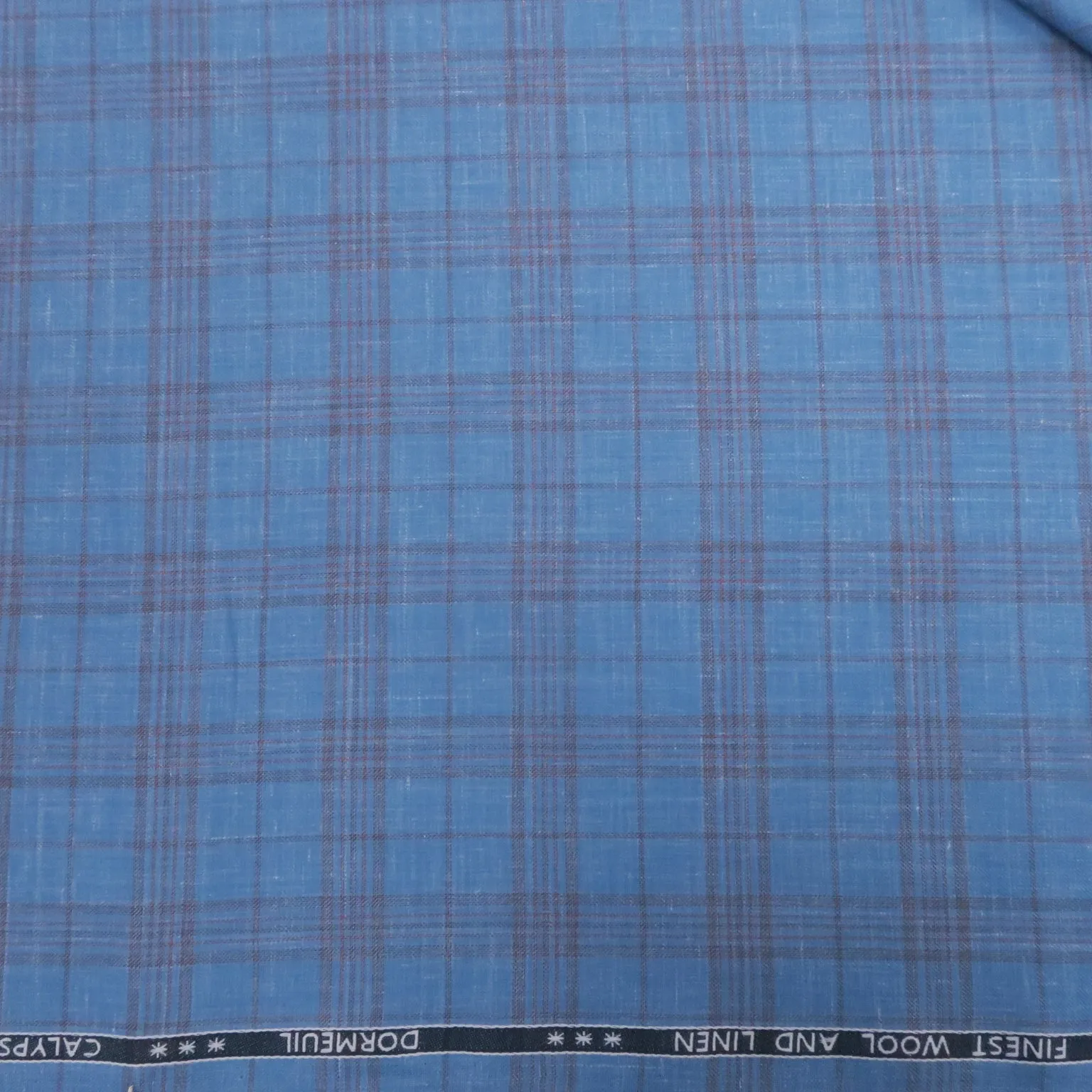 Light Blue & Orange Plaid Windowpane Wool and Linen Calypso Rising Sun Dormeuil Fabric
