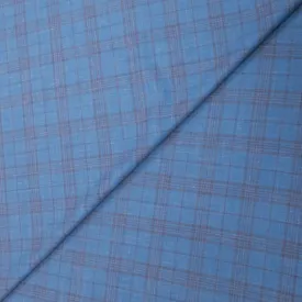 Light Blue & Orange Plaid Windowpane Wool and Linen Calypso Rising Sun Dormeuil Fabric