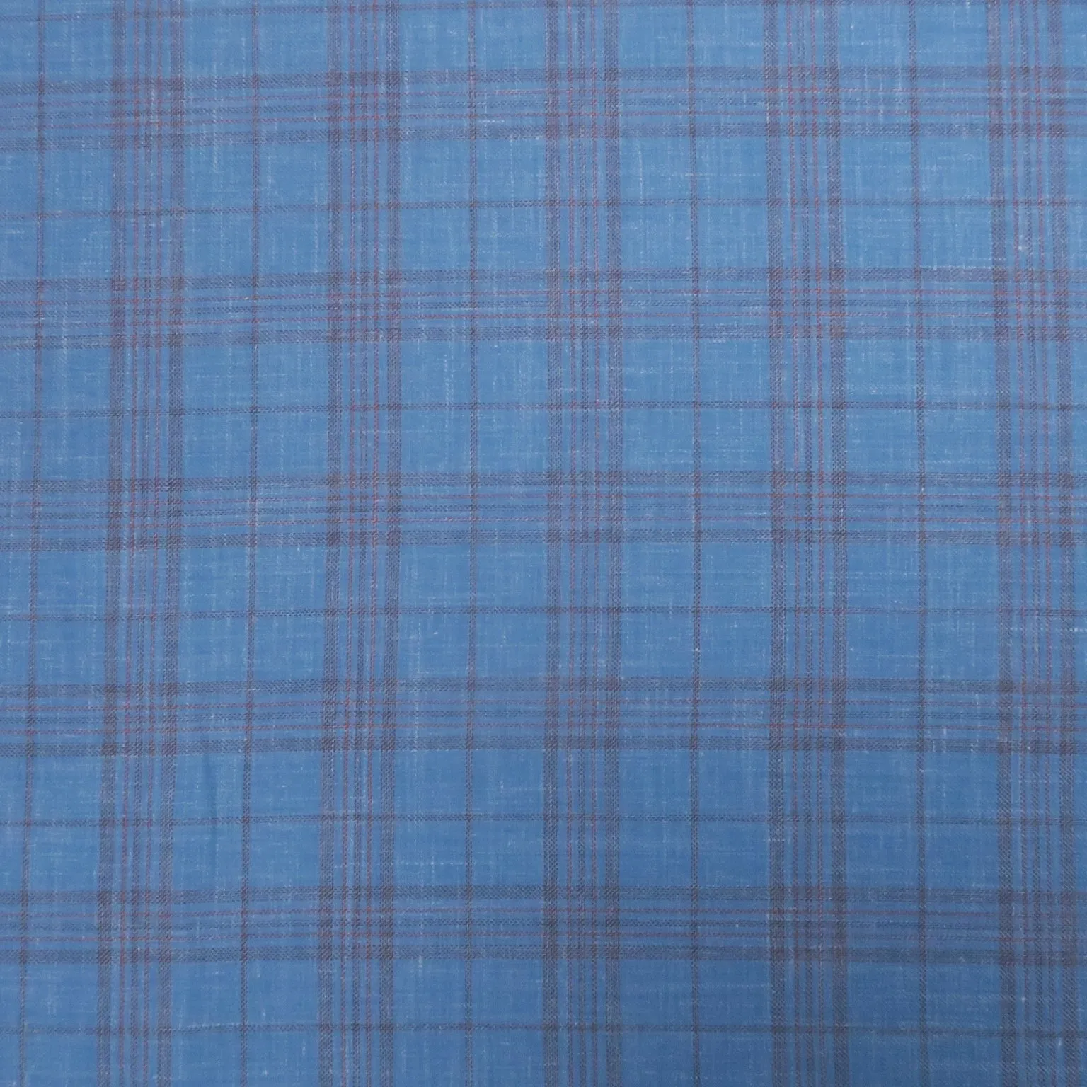 Light Blue & Orange Plaid Windowpane Wool and Linen Calypso Rising Sun Dormeuil Fabric