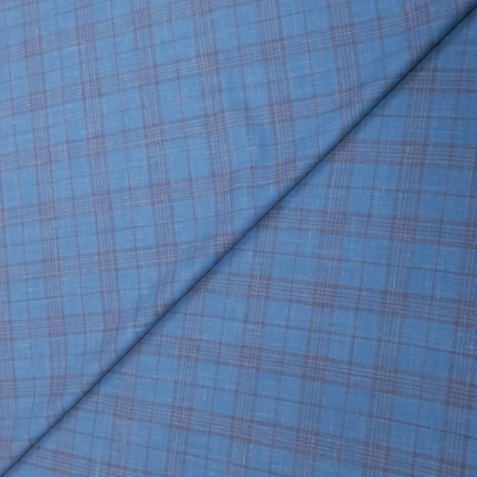 Light Blue & Orange Plaid Windowpane Wool and Linen Calypso Rising Sun Dormeuil Fabric