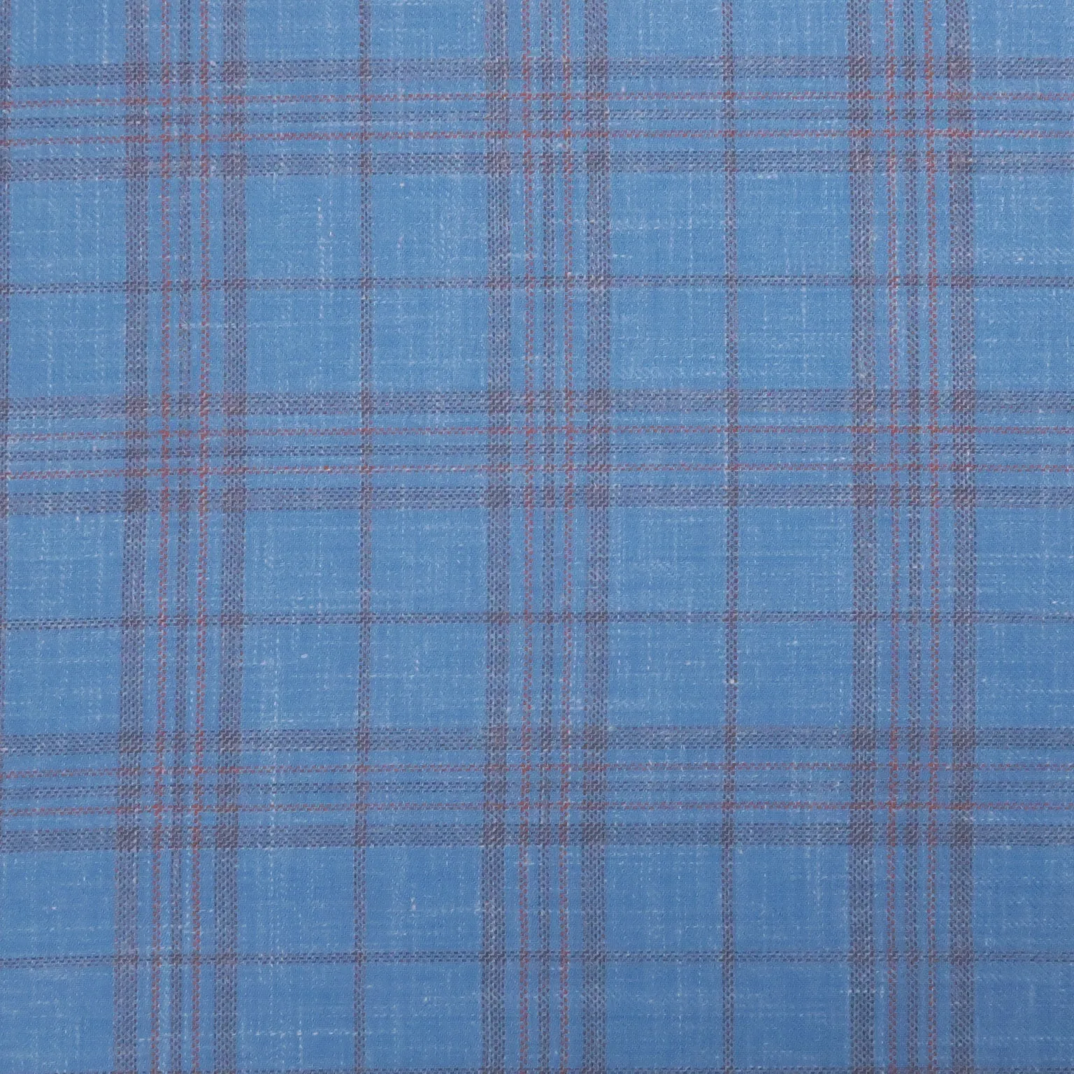 Light Blue & Orange Plaid Windowpane Wool and Linen Calypso Rising Sun Dormeuil Fabric