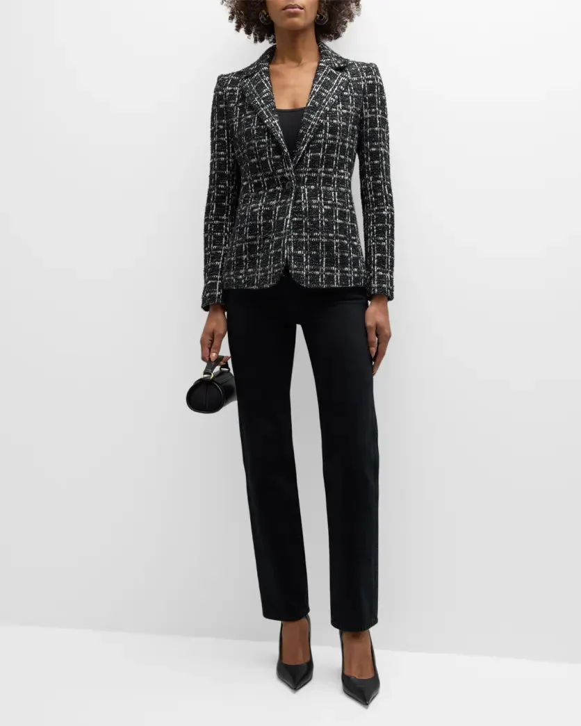 Macey Fitted Tweed Blazer Black White - Alice   Olivia