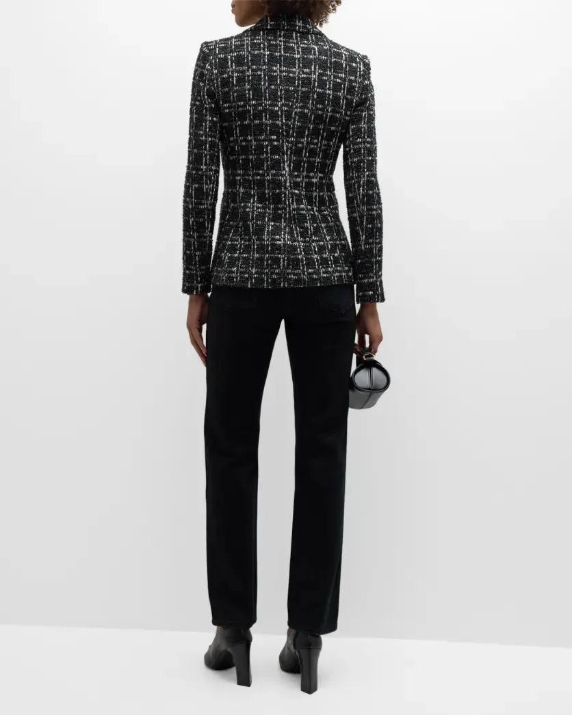 Macey Fitted Tweed Blazer Black White - Alice   Olivia