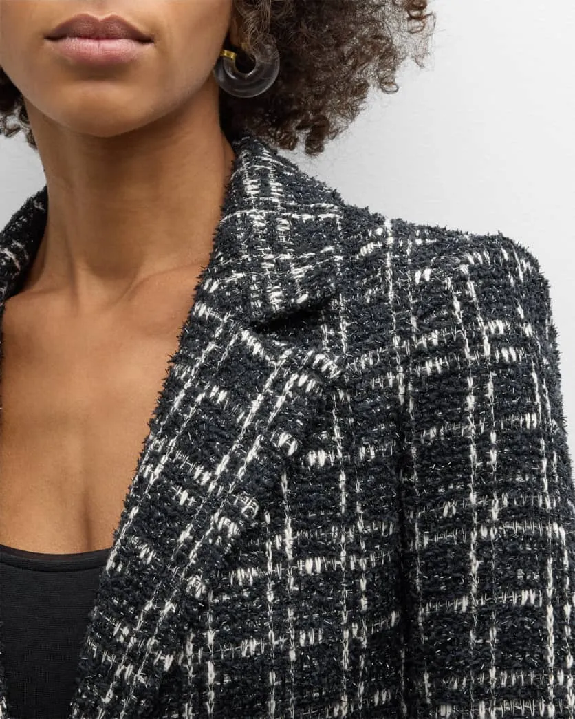 Macey Fitted Tweed Blazer Black White - Alice   Olivia