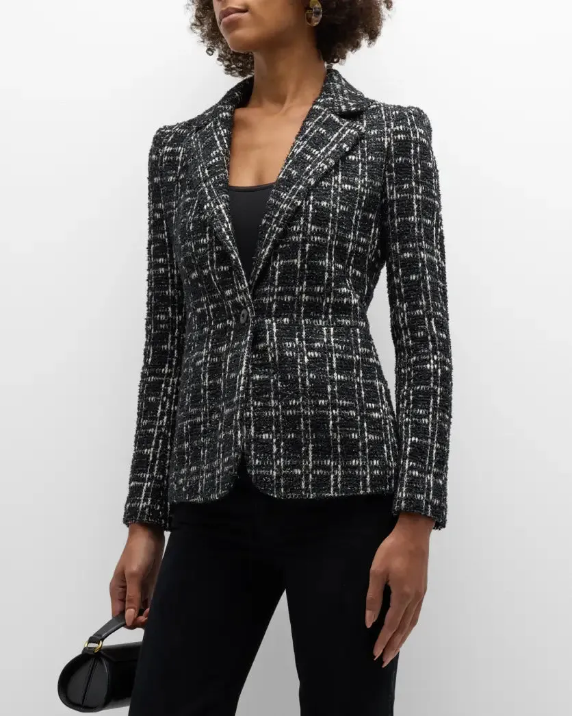 Macey Fitted Tweed Blazer Black White - Alice   Olivia