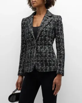 Macey Fitted Tweed Blazer Black White - Alice   Olivia
