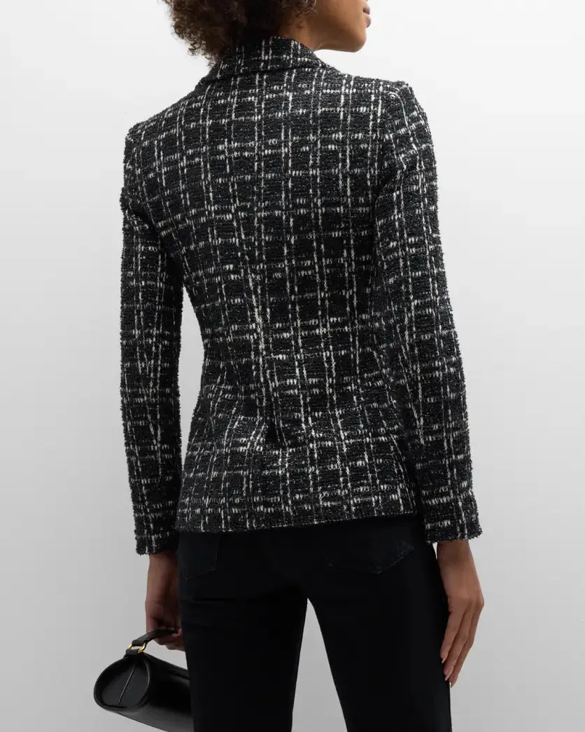Macey Fitted Tweed Blazer Black White - Alice   Olivia