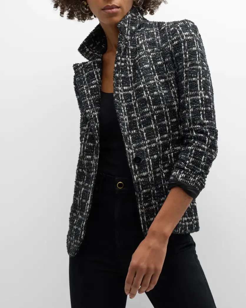 Macey Fitted Tweed Blazer Black White - Alice   Olivia