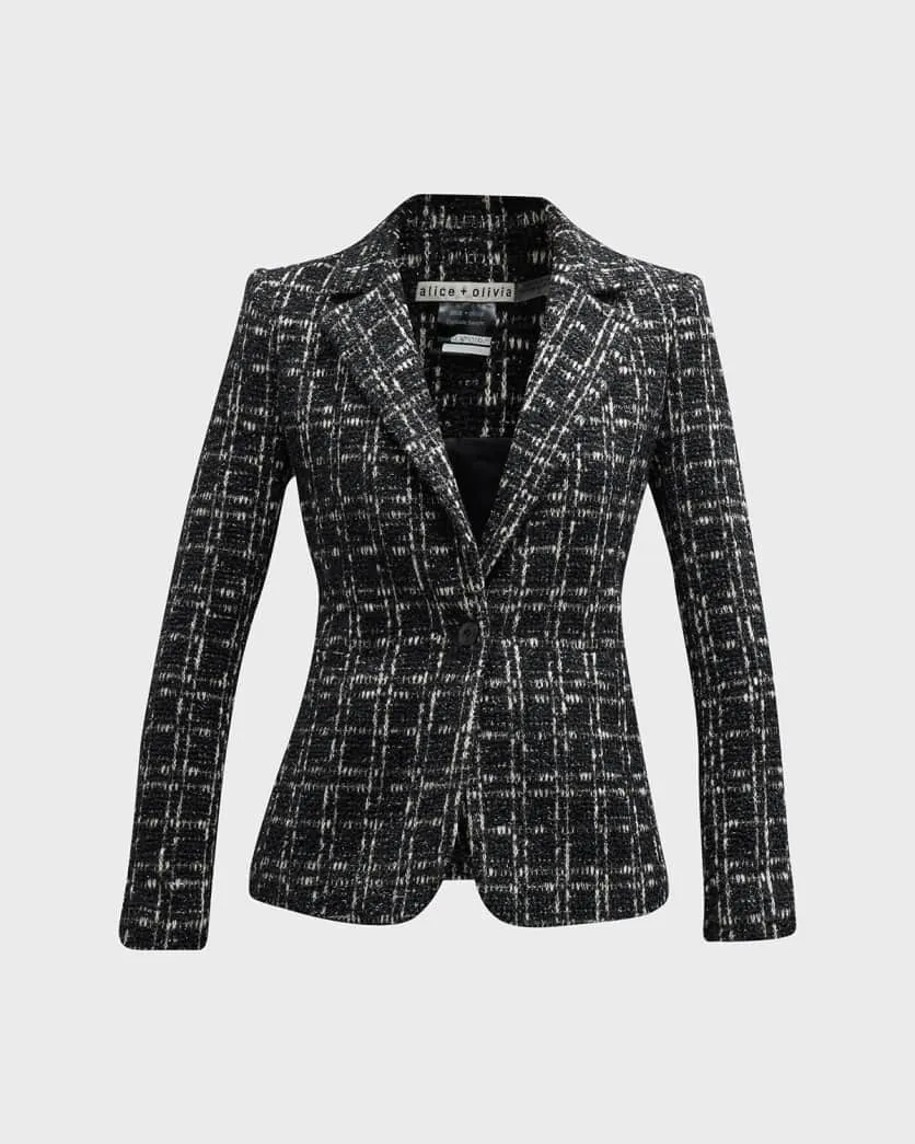 Macey Fitted Tweed Blazer Black White - Alice   Olivia