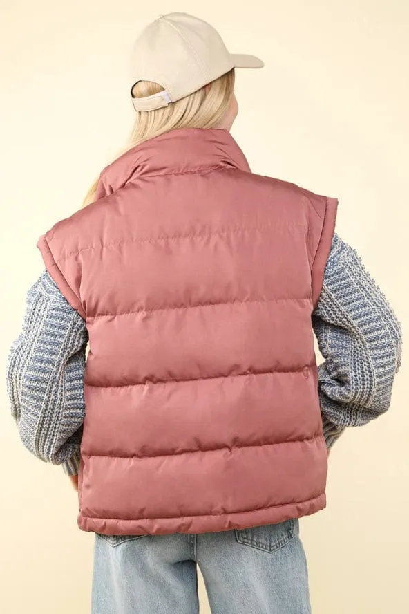 Mauve High Neck Puffer Vest