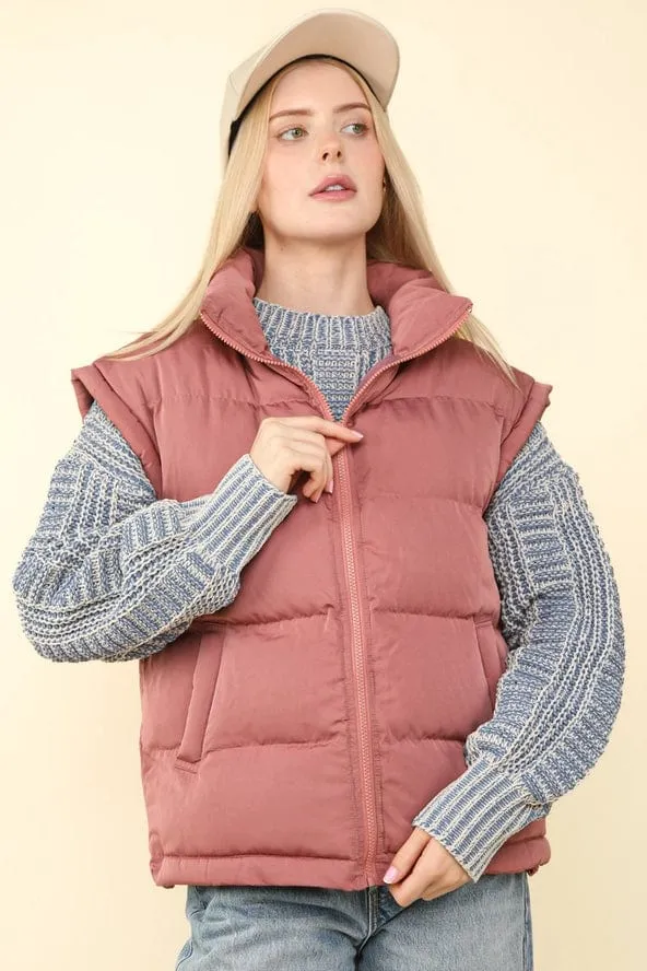 Mauve High Neck Puffer Vest