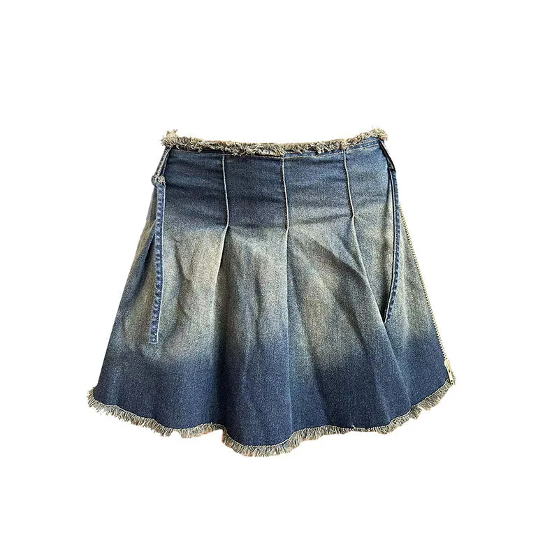 MB FASHION Distressed Denim Crop Jacket and Pleated Mini Skirt Set 8088LY