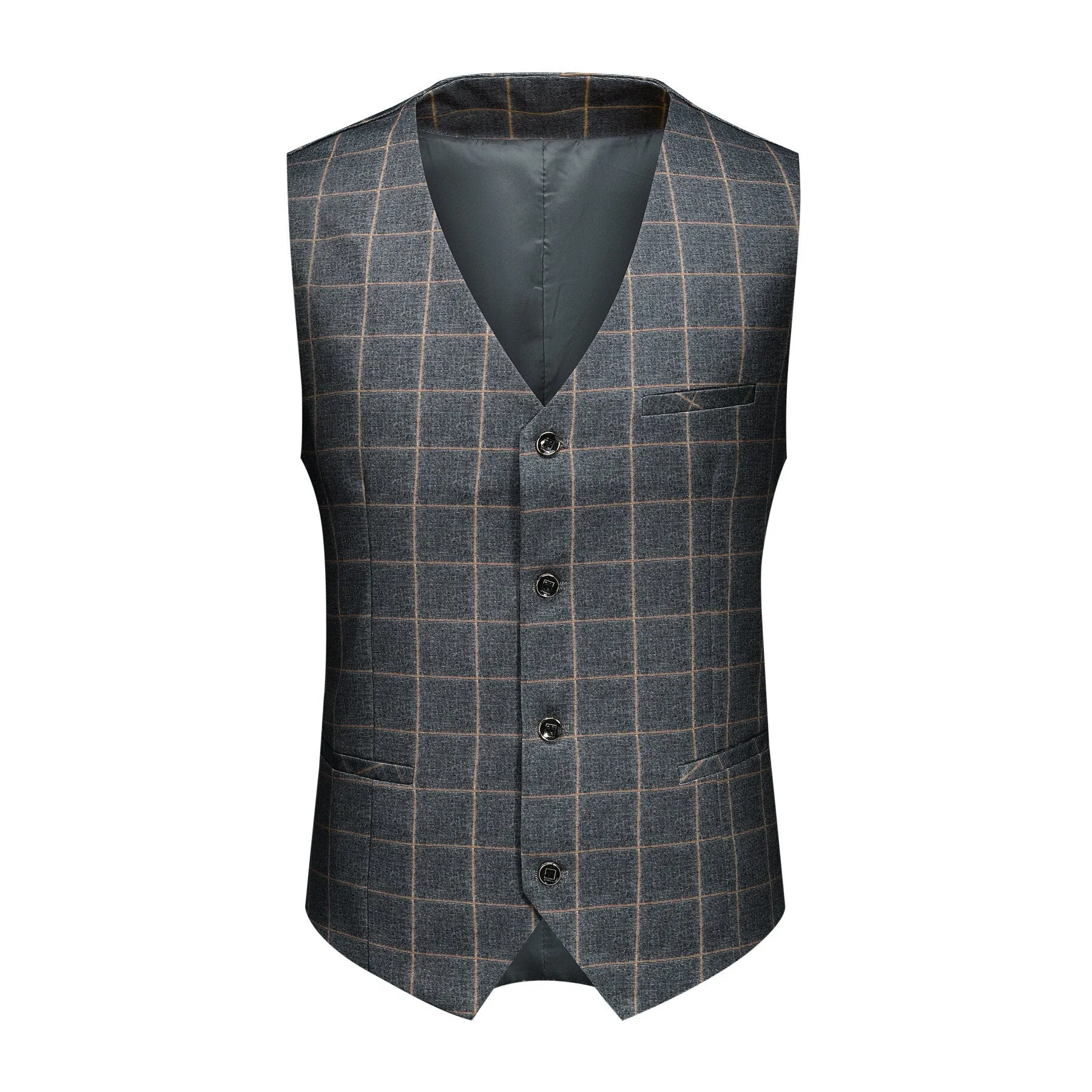 Men's 3-Piece Plaid Casual Suit Grey