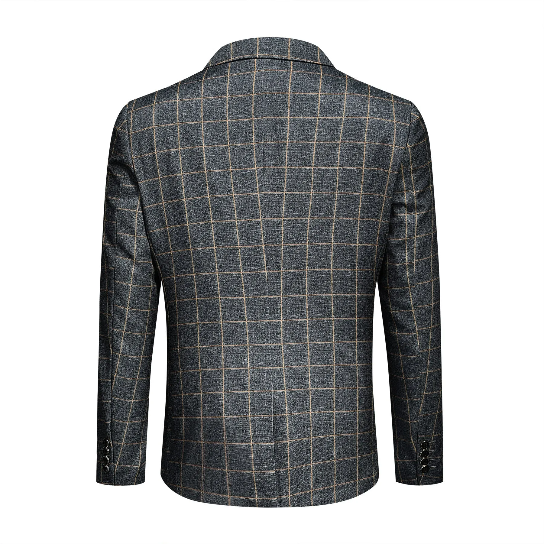 Men's 3-Piece Plaid Casual Suit Grey