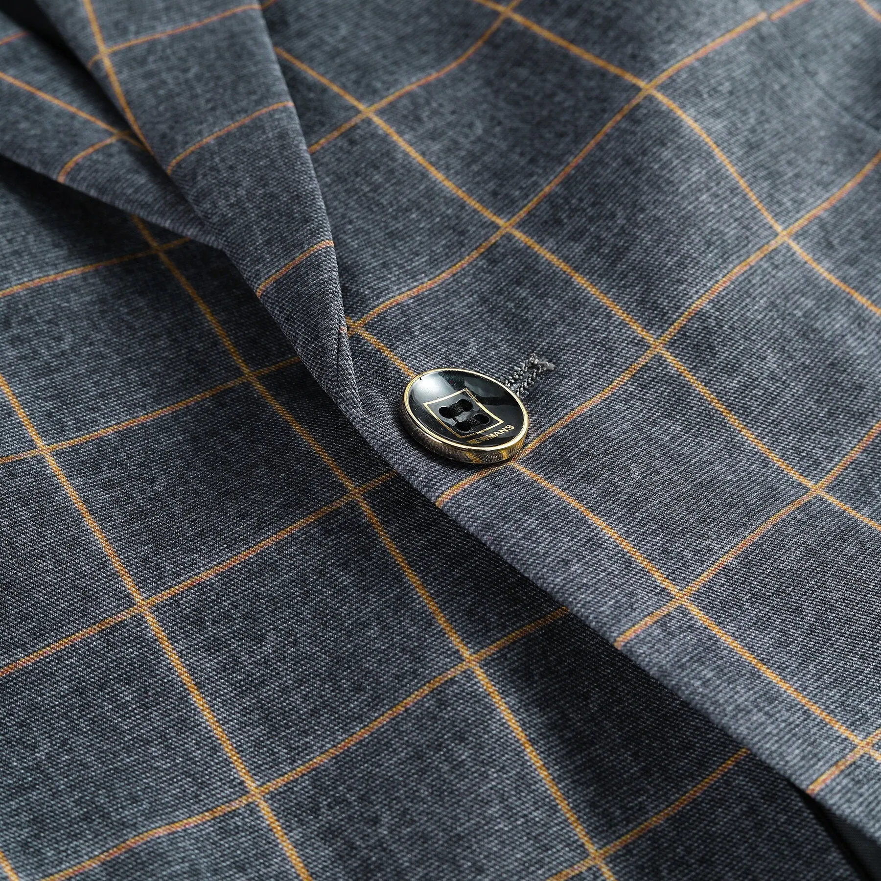 Men's 3-Piece Plaid Casual Suit Grey