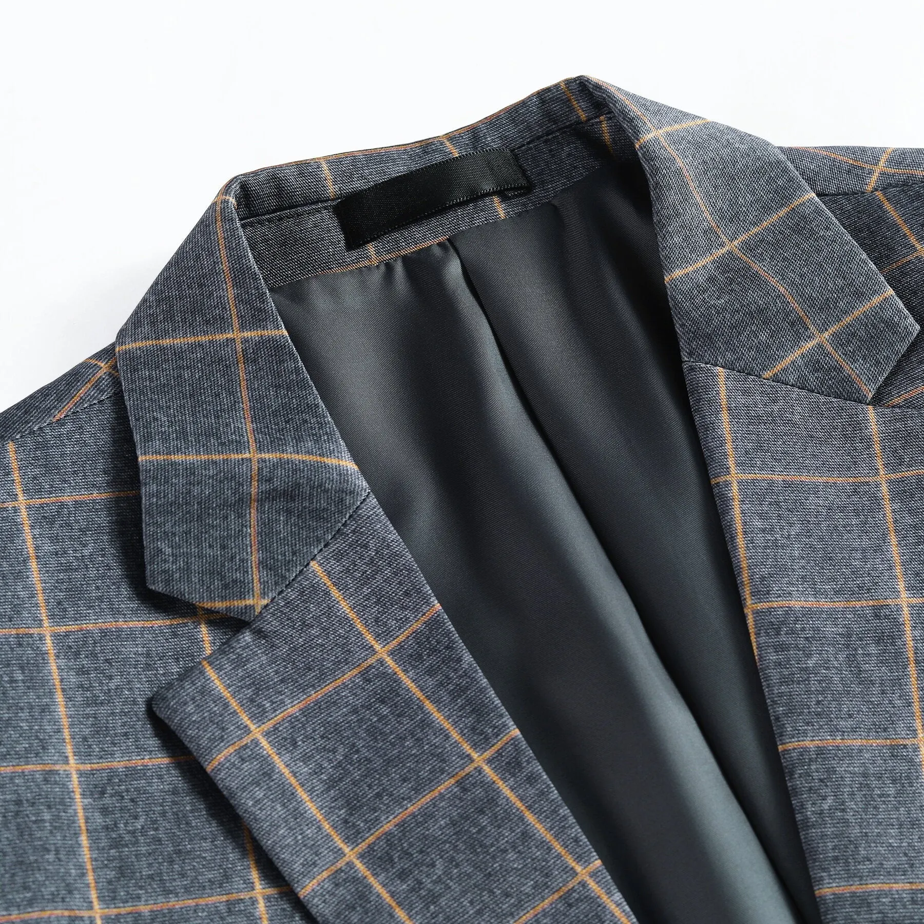 Men's 3-Piece Plaid Casual Suit Grey