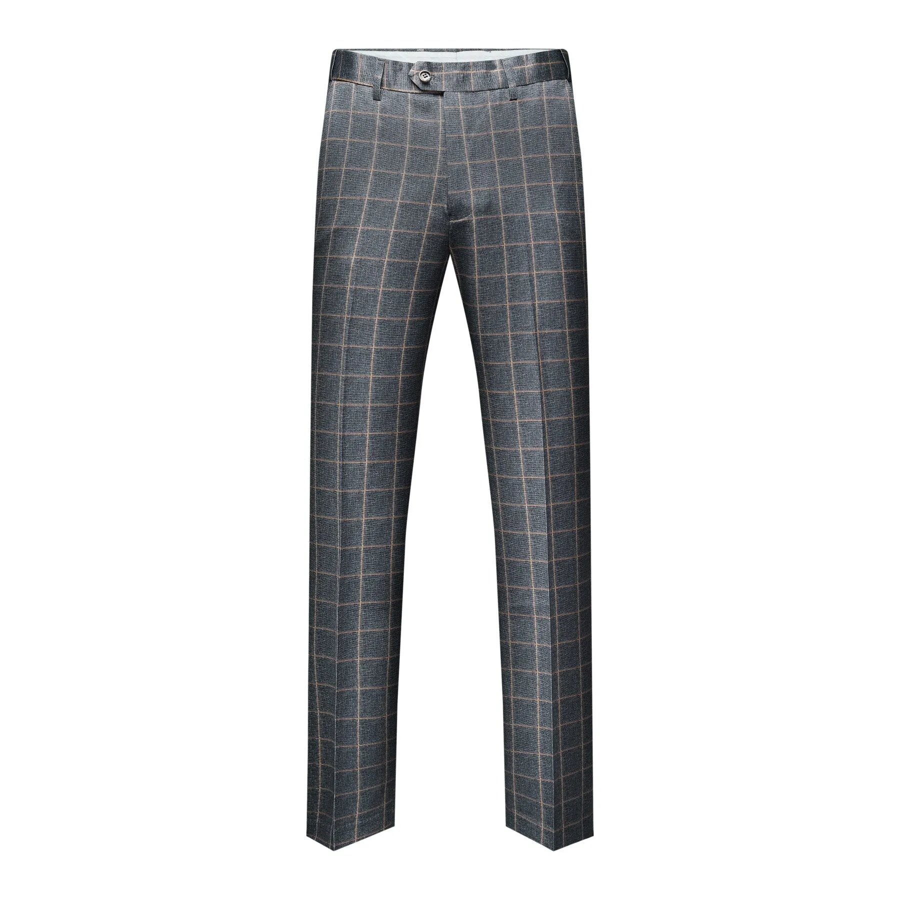 Men's 3-Piece Plaid Casual Suit Grey