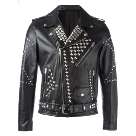 Men's Black Biker Studded Leather Jacket Stylish & Bold