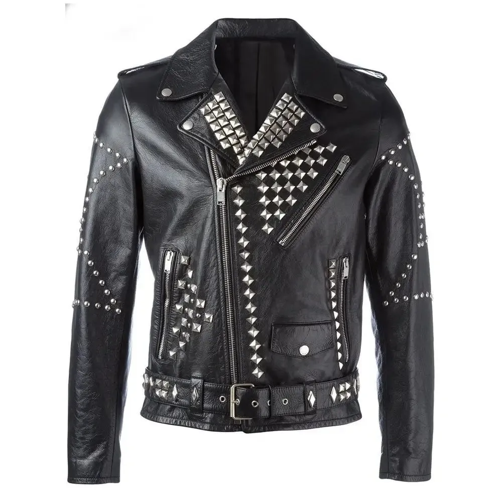 Men's Black Biker Studded Leather Jacket Stylish & Bold