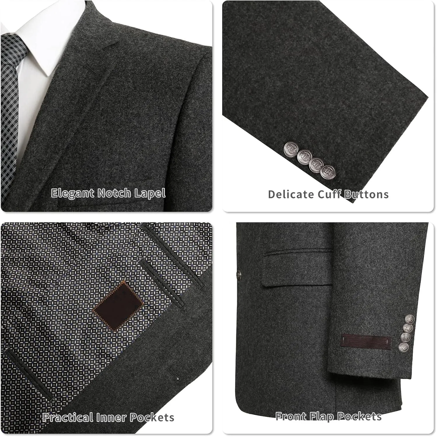 Men's Blazer Classic Fit Sport Coats Stylish 2 Button Single Breasted Stretch Sports Jacket for Business & Daily