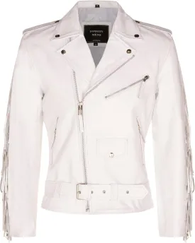 Mens Fringe Hide Leather Brando Tasseled Motorcycle Jacket Retro Biker