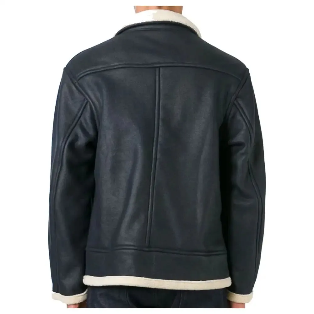 Men's Genuine Leather Shearling Biker Jacket – Warm & Stylish