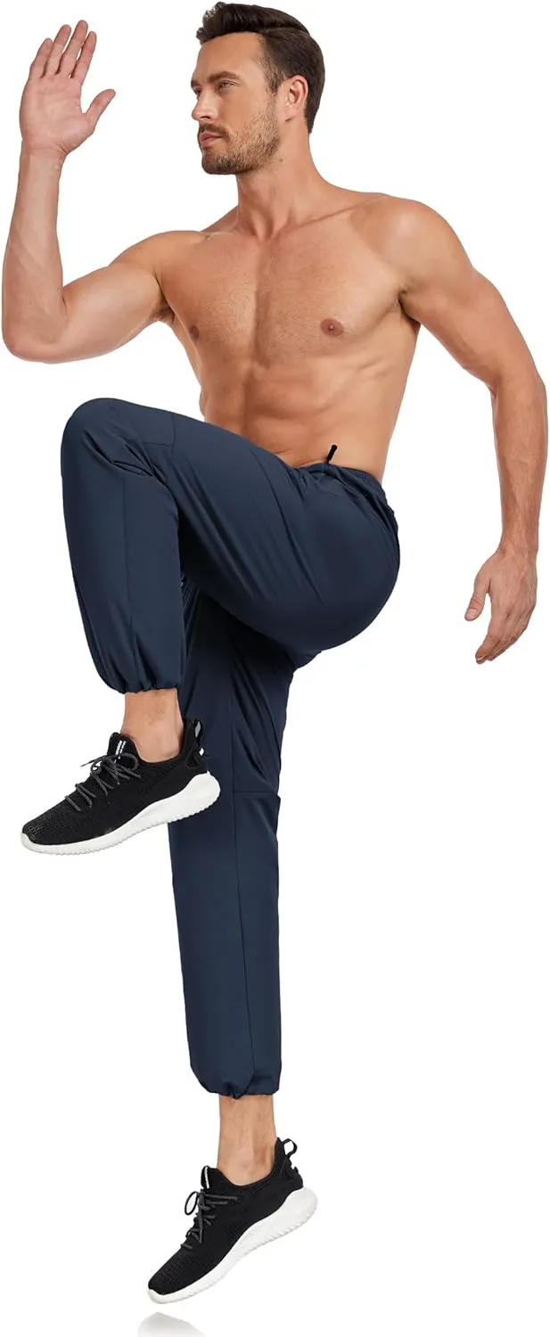 Men's Hiking Pants Lightweight Joggers Elastic Waist Quick Dry Travel Outdoor Running Pants with Zipper Pockets