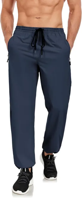Men's Hiking Pants Lightweight Joggers Elastic Waist Quick Dry Travel Outdoor Running Pants with Zipper Pockets