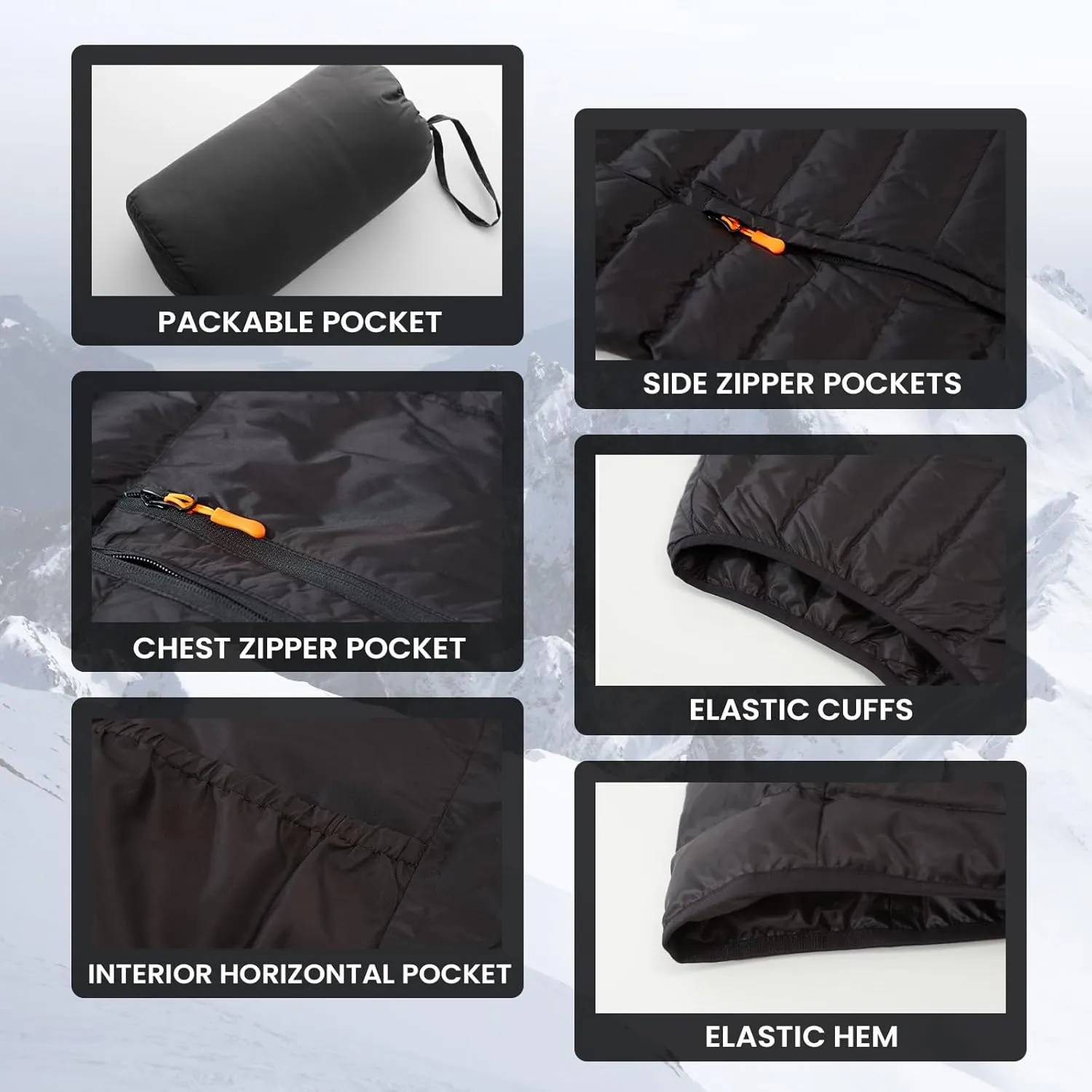 Men's Lightweight Packable Down Vest Winter Stand Collar Water-Resistant Puffer Outerwear for Golf
