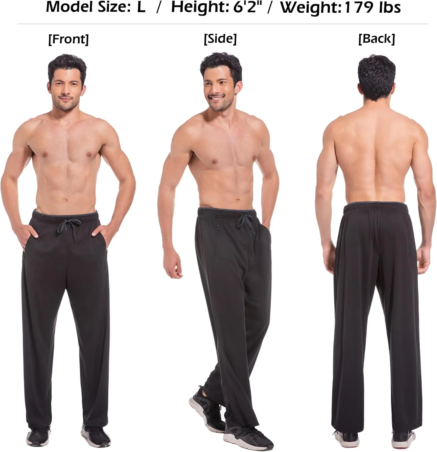 Mens Sweatpants with Zipper Pockets Open Bottom Athletic Pants for Workout,Running,Training,Jogging,Gym
