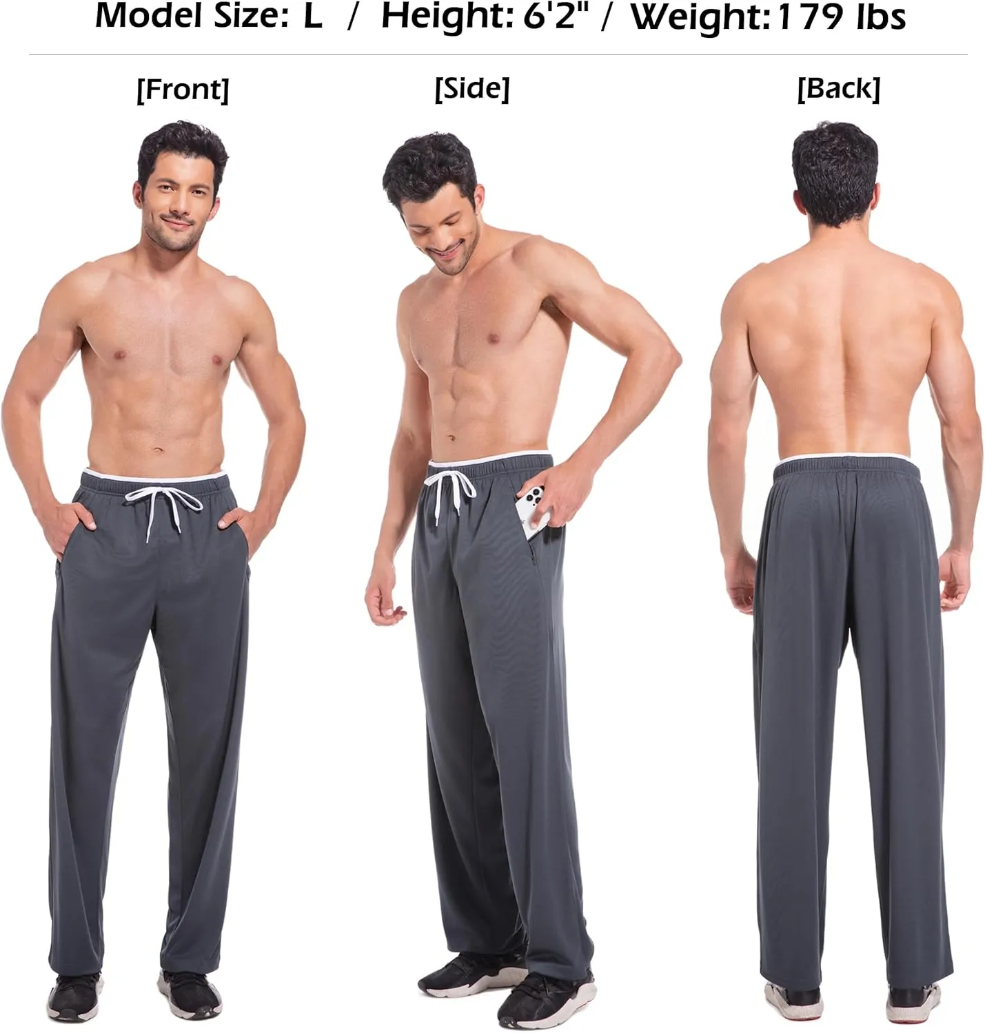 Mens Sweatpants with Zipper Pockets Open Bottom Athletic Pants for Workout,Running,Training,Jogging,Gym