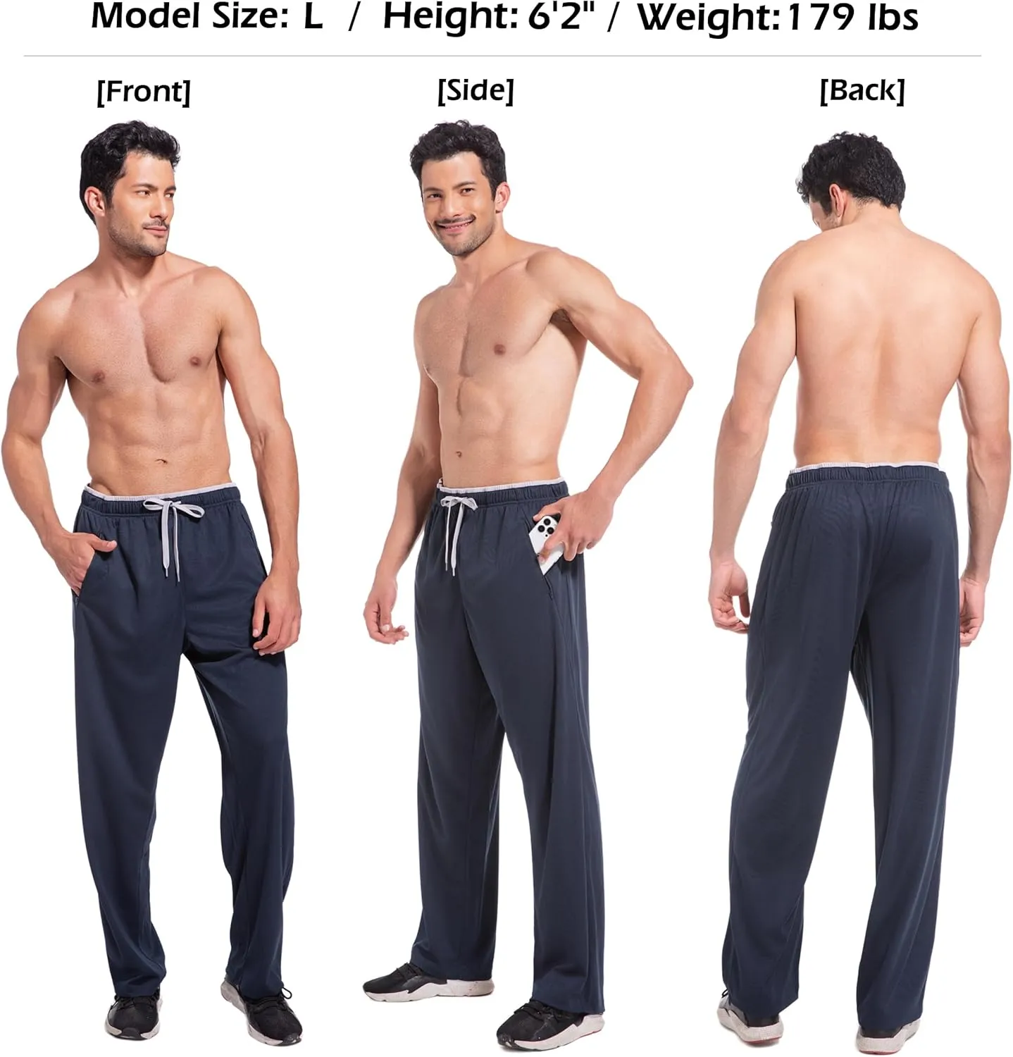 Mens Sweatpants with Zipper Pockets Open Bottom Athletic Pants for Workout,Running,Training,Jogging,Gym
