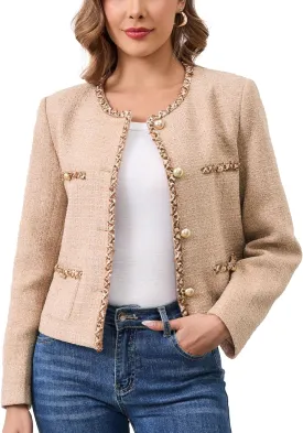 M.Infisavo Tweed Cardigan for Women Button Down Long Sleeve Warm Cropped Jacket Blazers