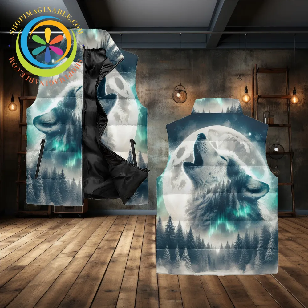 Moonlit Wolf Howl Puffer Vest