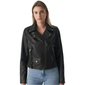 Natural Grain Black Women's Classic Biker Jacket – Stylish & Durable