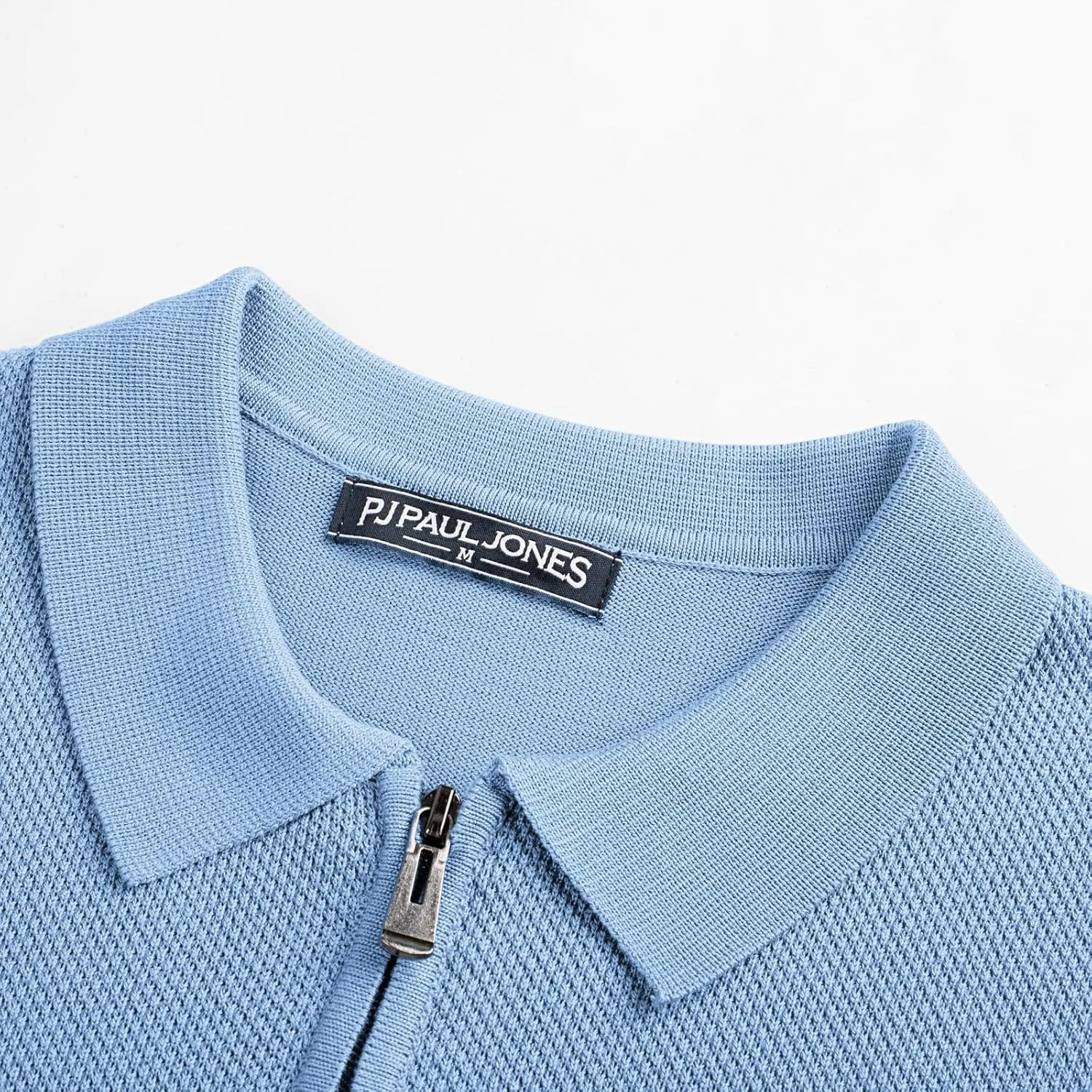 PJ PAUL JONES Men's Zipper Polo Shirt Textured Casual Knit Short Sleeve Polo T Shirt