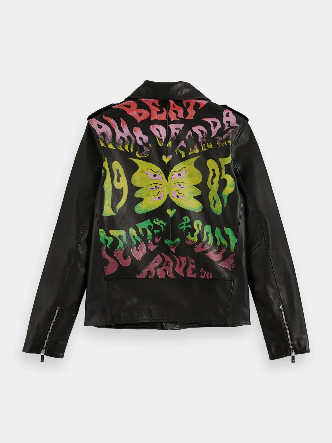 Placement print leather biker jacket