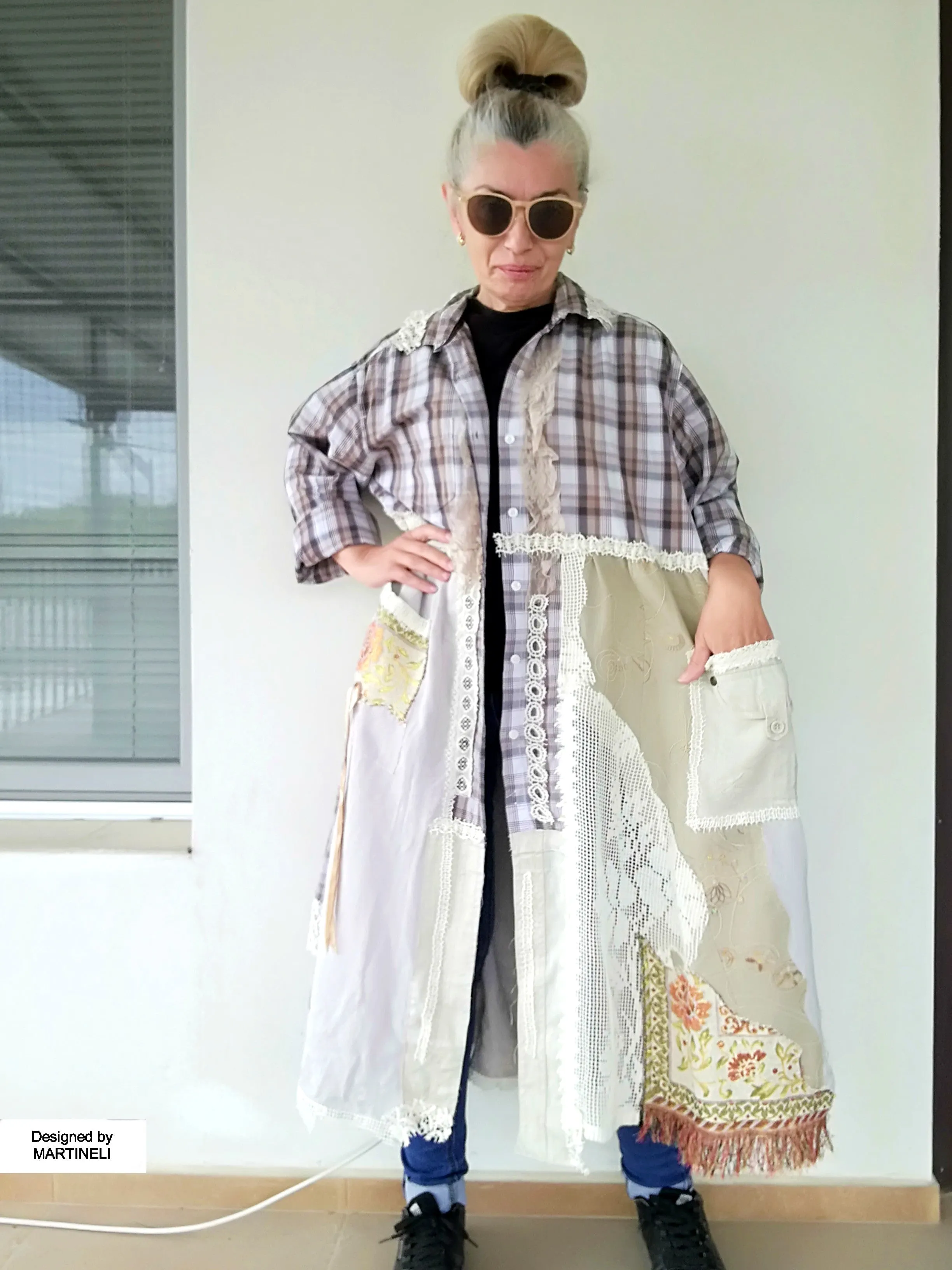 Plus Size Linen Jacket Dress 2X Maxi Beige Boho Shirt Dress